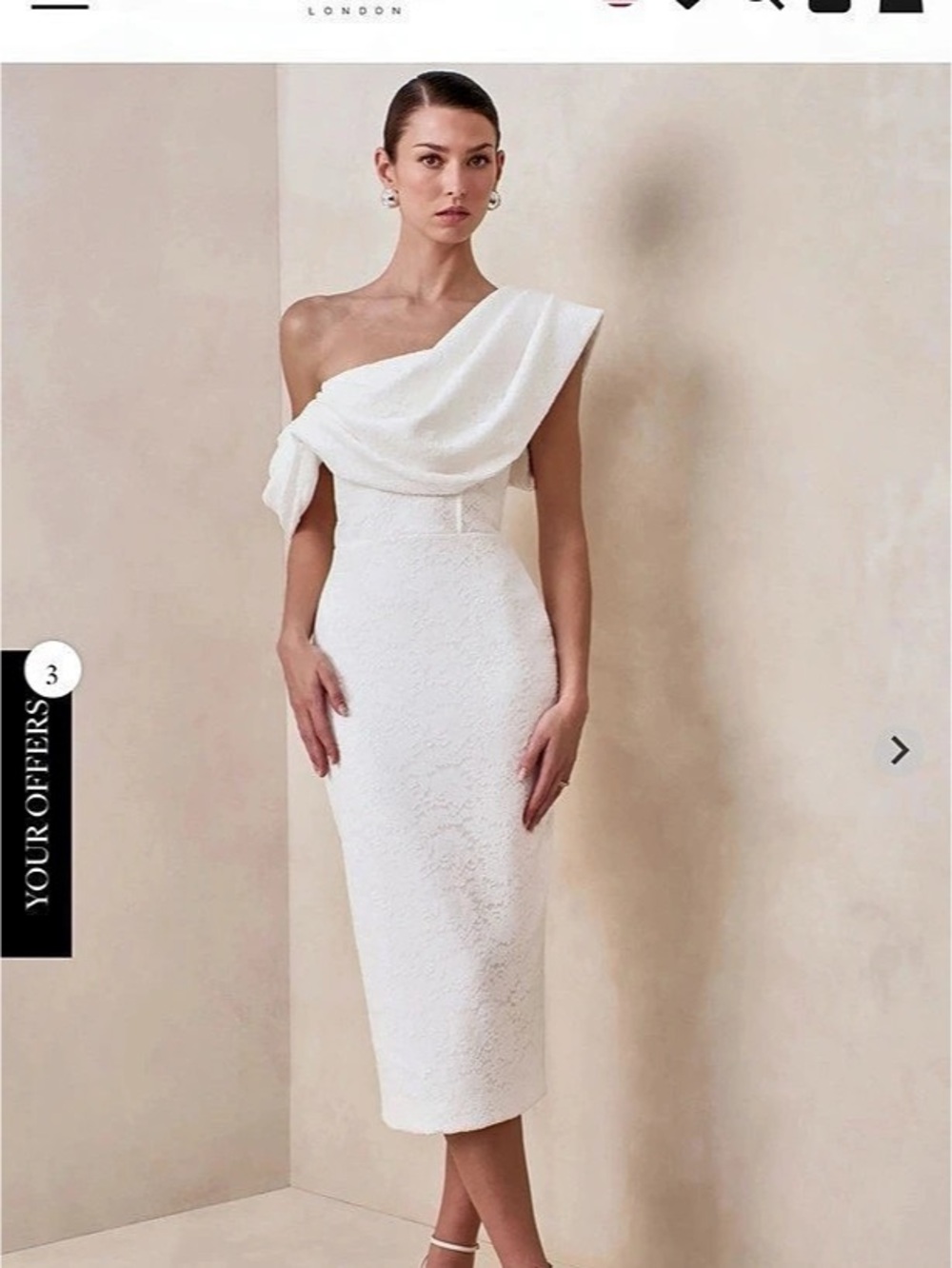 NEW Club L London Farvera White Lace Draped Asymmetric-Neck Midi Dress Midi Dres